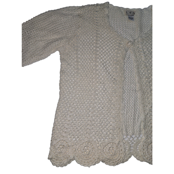 Women's LEF Crochet Cardigan Sweater 1XL White Ivory Long Sleeve - Picture 4 of 7